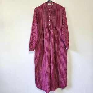 LL Bean Flannel Dobby Nightgown 1X Red Pintuck Long Sleeve Cottage Pajama Dress
